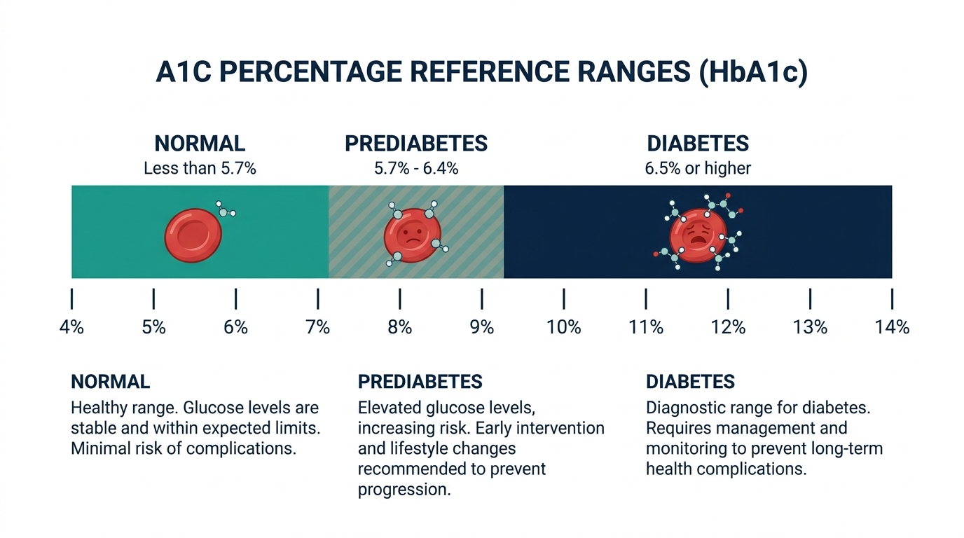 Chart showing normal, prediabetes, and diabetes A1C percentage reference bands