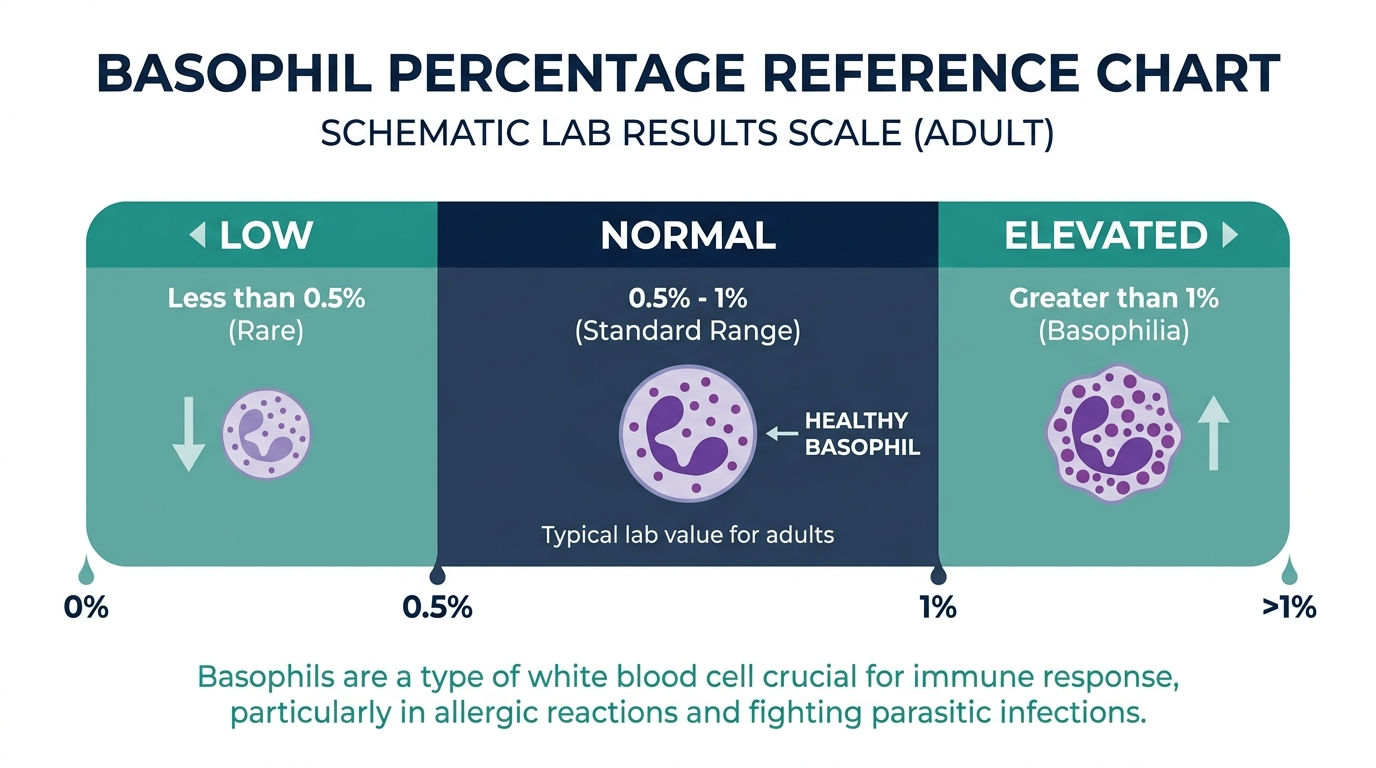 Schematic chart showing low, normal, and elevated basophil percentage reference bands