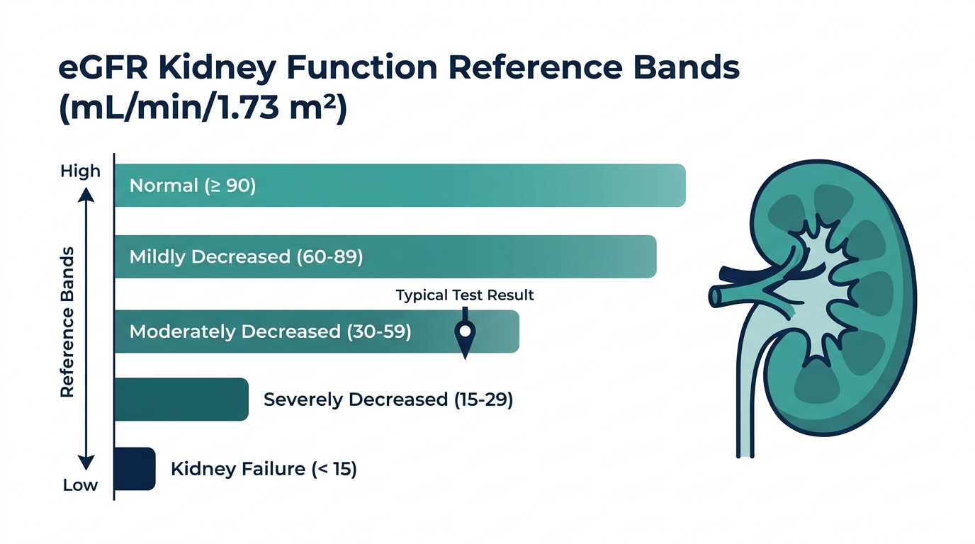 Schematic chart of eGFR kidney function reference bands from normal to kidney failure