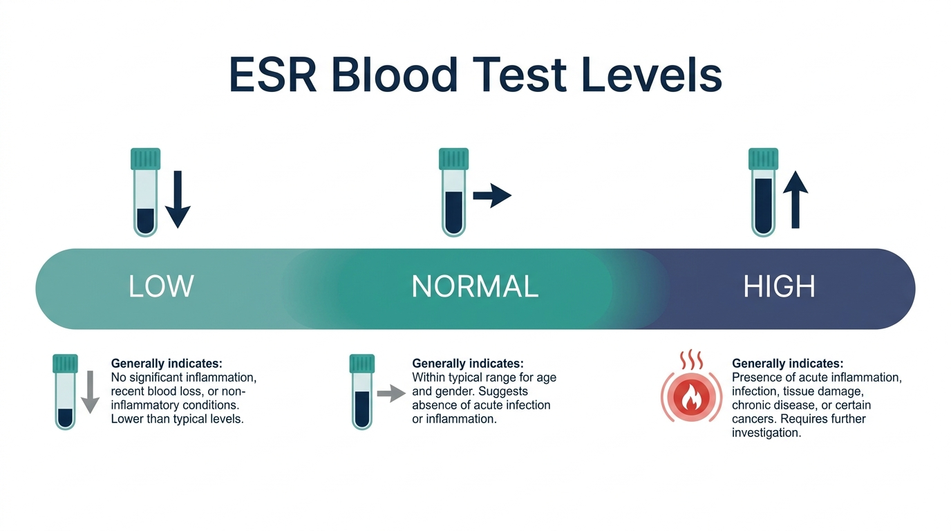 Schematic chart showing low, normal, and high ESR blood test reference bands