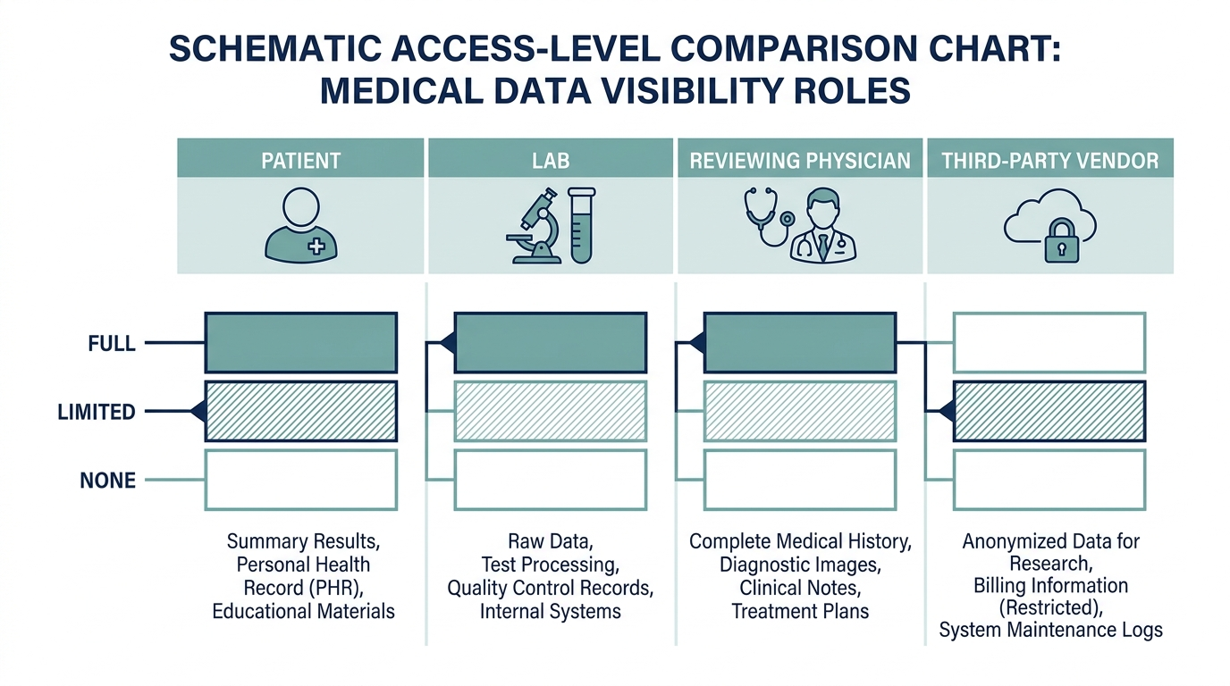 Access-level chart comparing what the patient, lab, physician, and third-party vendors can see