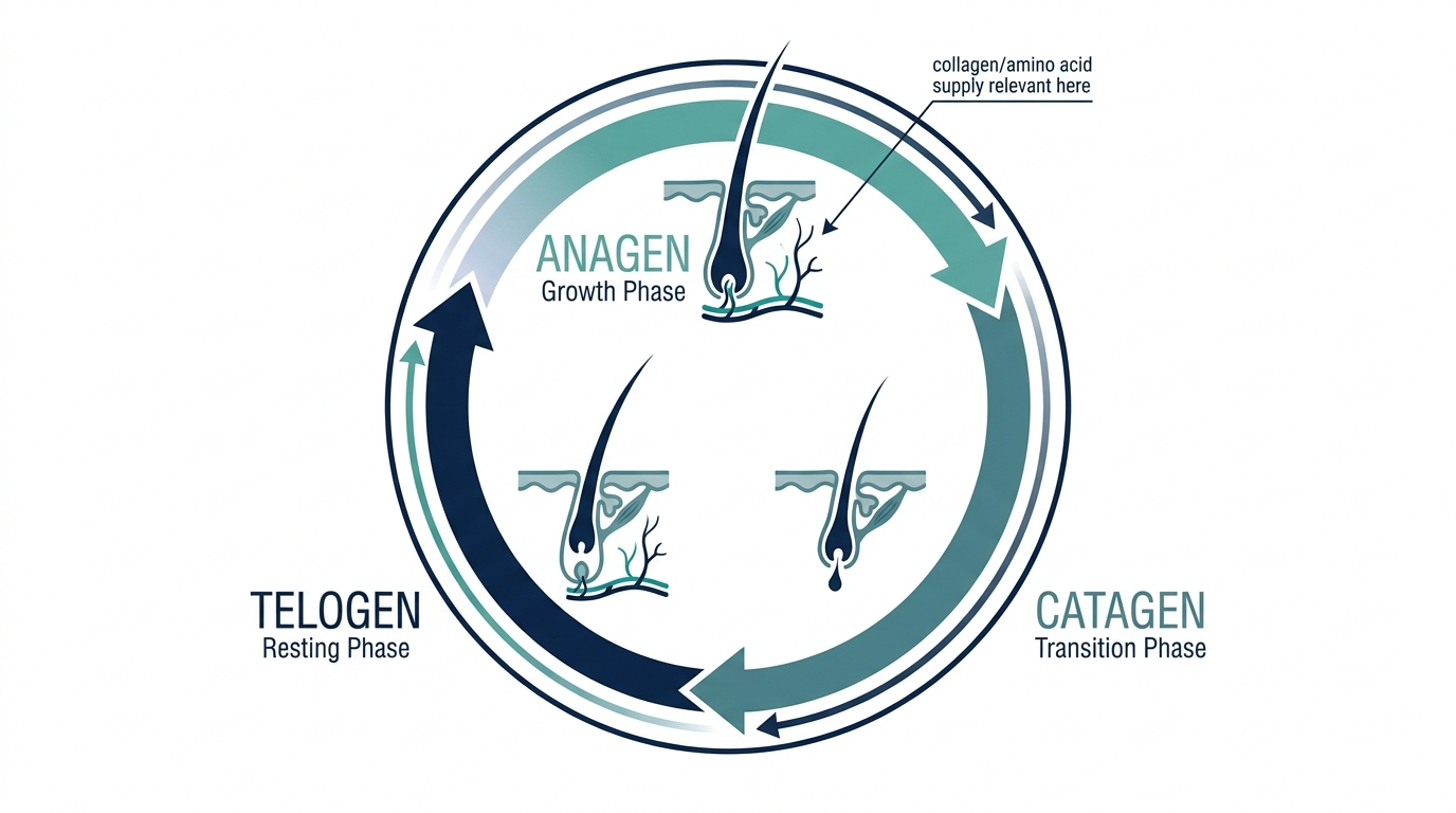 Circular diagram of the anagen, catagen, and telogen hair growth cycle phases