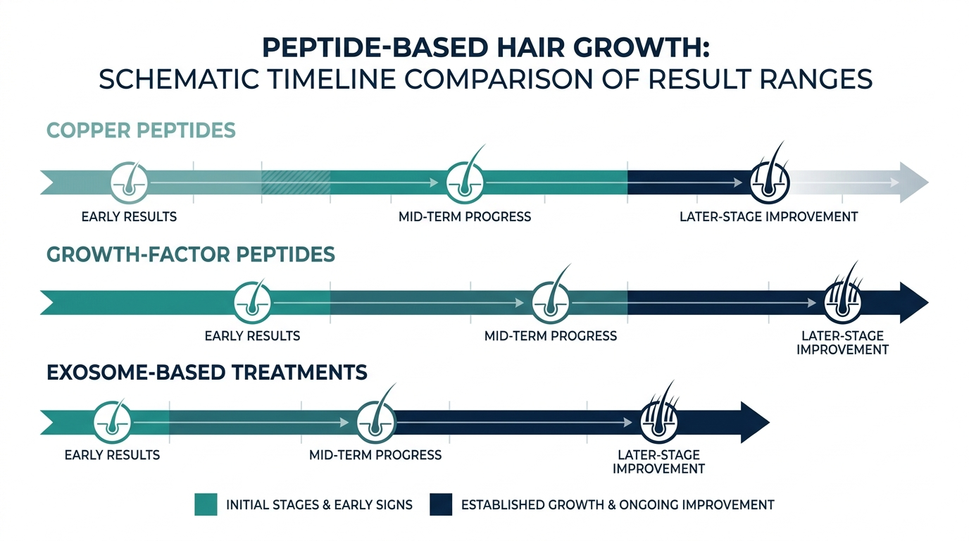 Schematic timeline chart comparing typical results timelines across hair-growth peptide categories