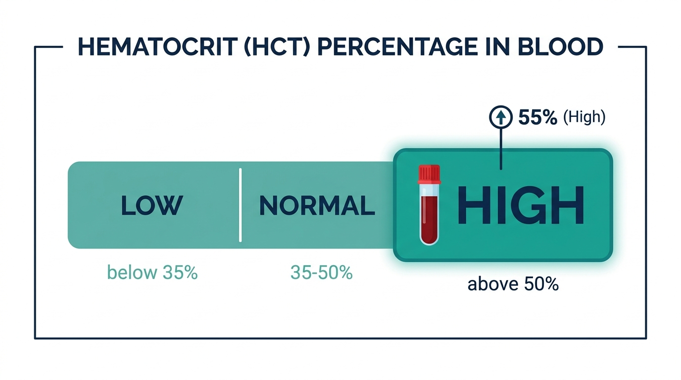 Reference range chart highlighting high hematocrit among low, normal, and high bands