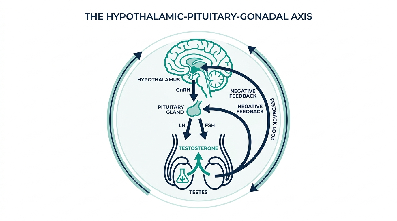 Diagram of the hypothalamic-pituitary-gonadal axis regulating testosterone production
