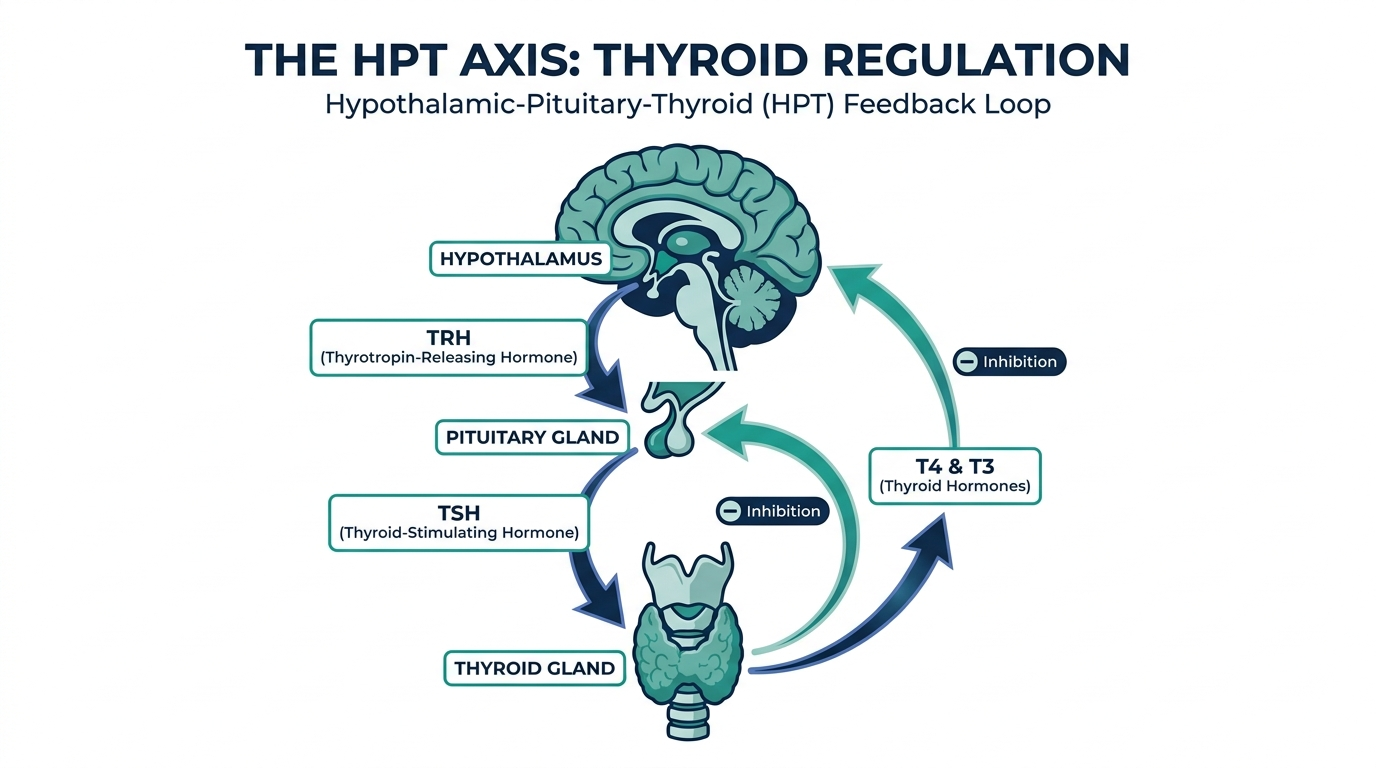 Diagram of the hypothalamic-pituitary-thyroid feedback axis controlling TSH and thyroid hormone