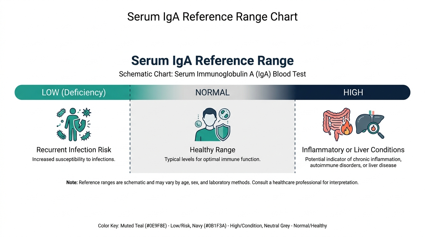 Schematic chart showing low, normal, and high IgA reference bands