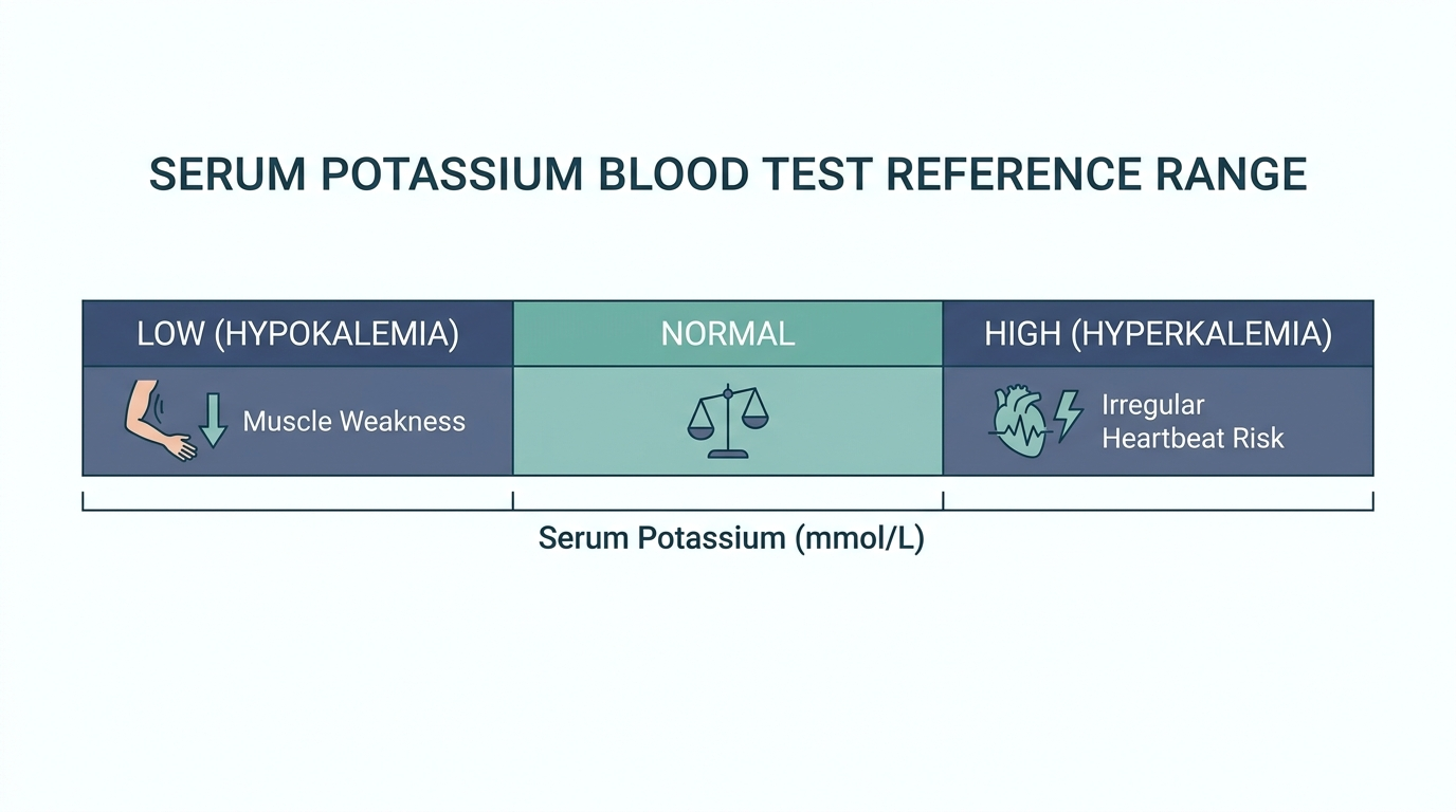 Schematic chart showing low, normal, and high potassium reference bands