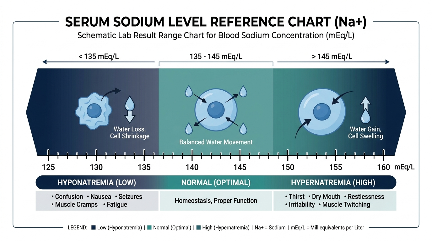 Schematic chart showing low, normal, and high sodium reference bands