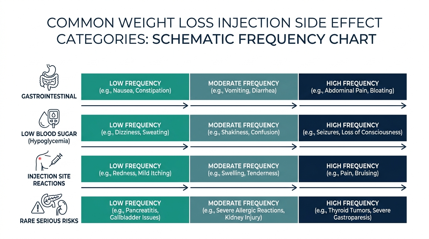 Schematic chart of weight loss injection side effect categories by relative frequency