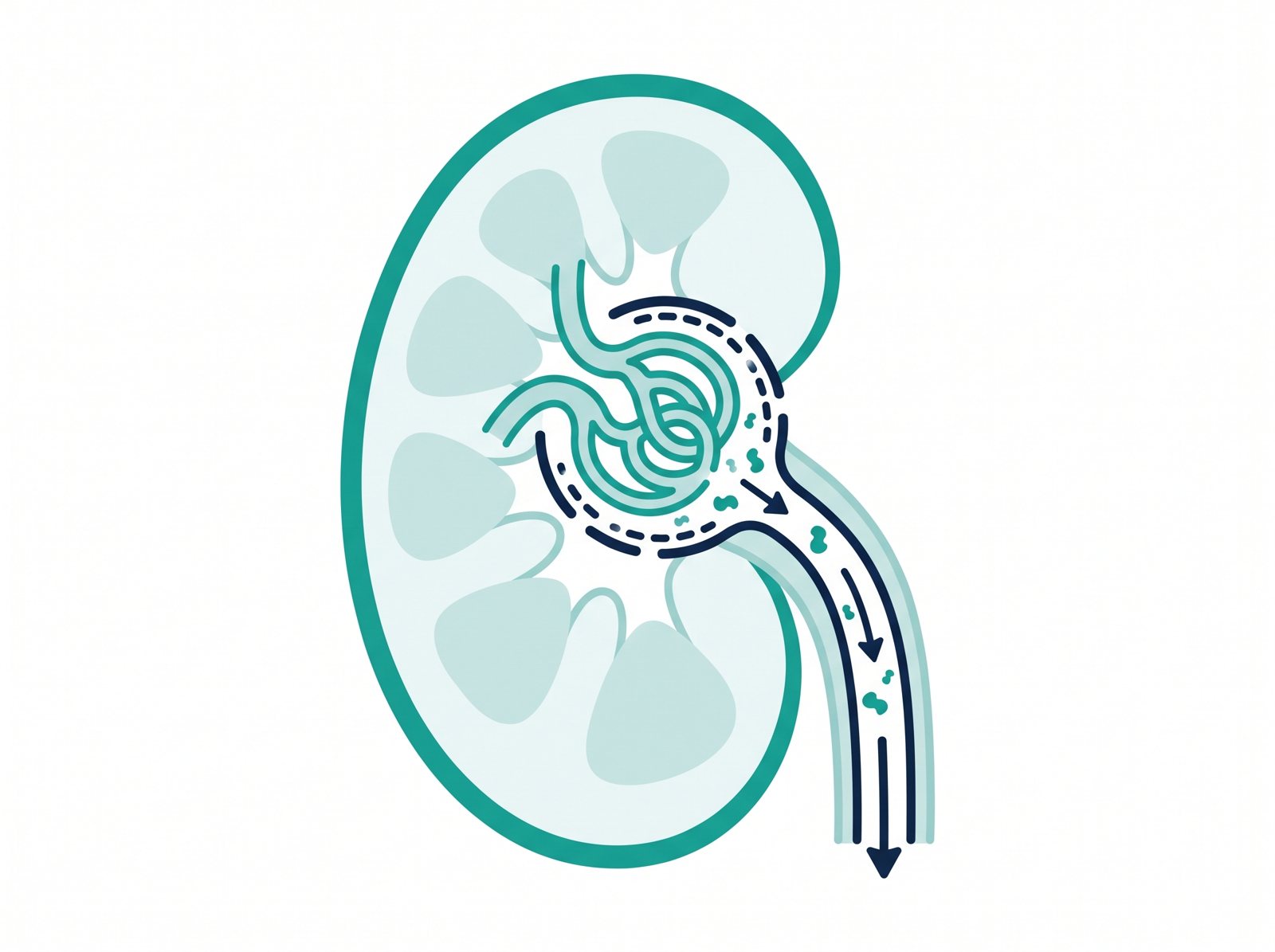 Illustration of a kidney filter letting protein leak into urine